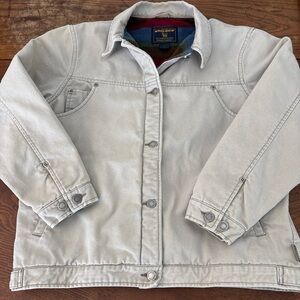 VNTG Women M Woolrich Tan Barn Chore Coat. Fleece Lined Jacket 100% Cotton Shell